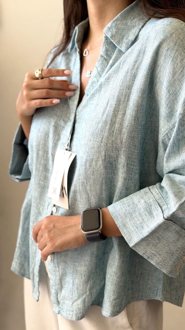 شومیز ۱۰۰٪ لینن آبی آسمانی Zara